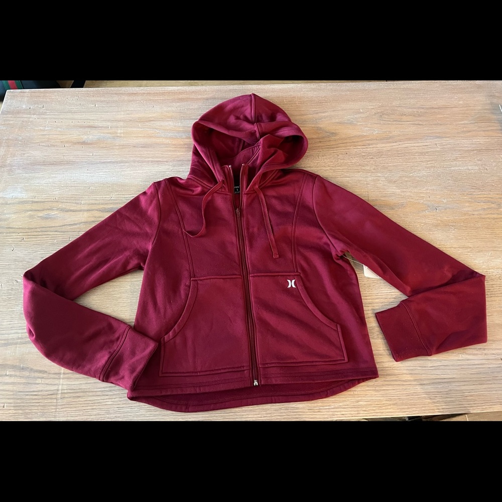 NWT Hurley zip hoodie crop high-low maroon size small